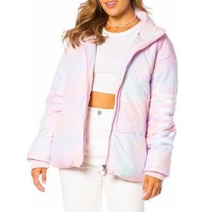Juicy Couture Avalon Logo Sleeve Cotton Candy Puffer Jacket Pastel Tie-Dye Coat